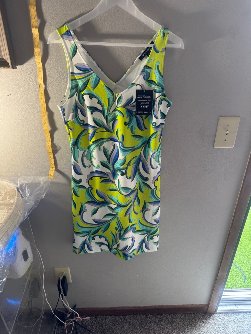 Boston Proper Lime Multi-Print V-Neck Midi Dress